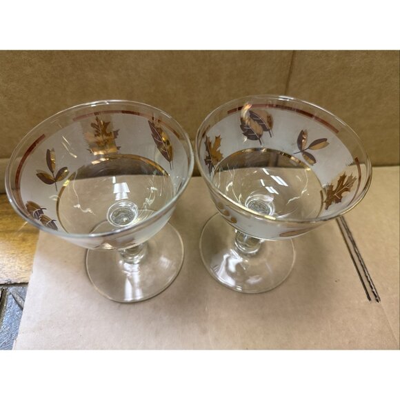 Libbey Frosted Gold Foliage 4 1/4" Vintage Sherbet Champagne Glasses Set Of 2 - Picture 5 of 8